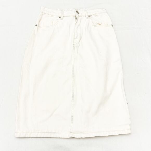 Zara Off White Midi Length Below The Knee Denim Jean Skirt Cream Size L - Picture 1 of 4